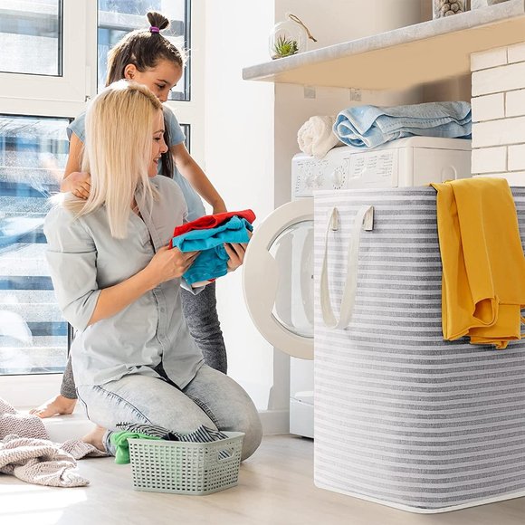 Brand New Laundry Hamper, Large Storage Bin & Waterproof Basket White Canvas 72L - Picture 7 of 8